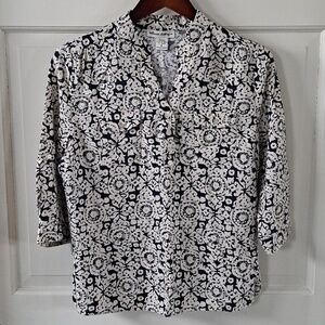 Telluride Clothing Co. Linen Blend Navy Blue Quarter Sleeve Lightweight Shirt